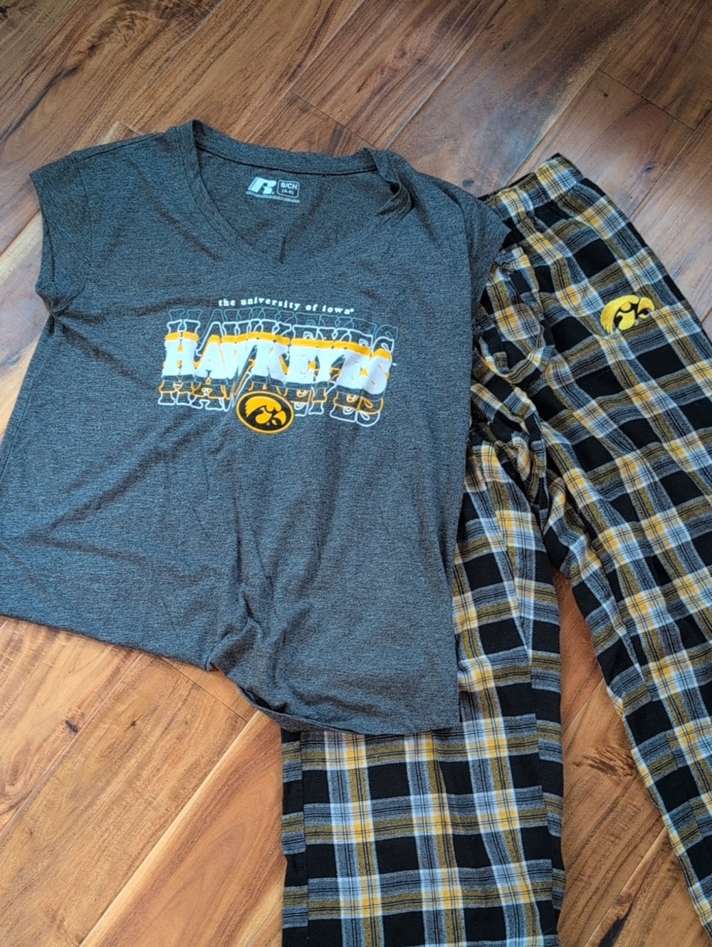 Russell Athletic Gray Top and Plaid Flannel Iowa Hawkeyes Pajama Bundle